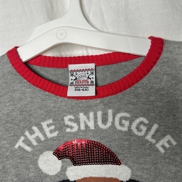 NWT The Snuggle is Real Puppy Ugly Christmas Sweater Grey Red size small 6-6x - Picture 3 of 7